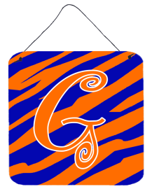 Initial Tiger Stripe Blue and Orange Wall or Door Hanging Prints (Color: G, size: 6 x 6)
