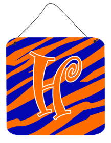 Initial Tiger Stripe Blue and Orange Wall or Door Hanging Prints (Color: H, size: 6 x 6)
