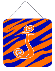 Initial Tiger Stripe Blue and Orange Wall or Door Hanging Prints (Color: J, size: 6 x 6)