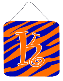 Initial Tiger Stripe Blue and Orange Wall or Door Hanging Prints (Color: K, size: 6 x 6)