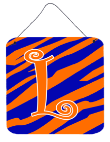Initial Tiger Stripe Blue and Orange Wall or Door Hanging Prints (Color: L, size: 6 x 6)