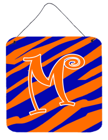 Initial Tiger Stripe Blue and Orange Wall or Door Hanging Prints (Color: M, size: 6 x 6)