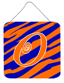 Initial Tiger Stripe Blue and Orange Wall or Door Hanging Prints (Color: O, size: 6 x 6)