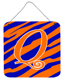 Initial Tiger Stripe Blue and Orange Wall or Door Hanging Prints (Color: Q, size: 6 x 6)