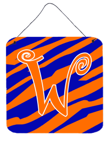 Initial Tiger Stripe Blue and Orange Wall or Door Hanging Prints (Color: W, size: 6 x 6)