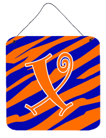 Initial Tiger Stripe Blue and Orange Wall or Door Hanging Prints (Color: X, size: 6 x 6)