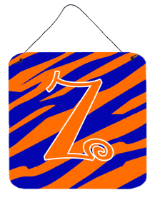 Initial Tiger Stripe Blue and Orange Wall or Door Hanging Prints (Color: Z, size: 6 x 6)