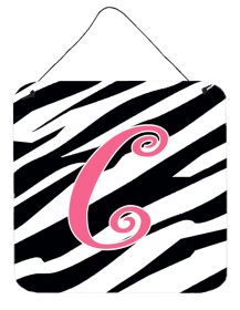 Initial Zebra Stripe and Pink Wall or Door Hanging Prints (Color: C, size: 6 x 6)