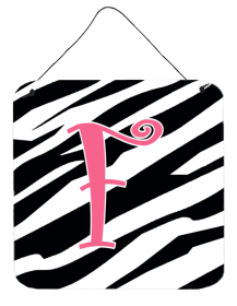Initial Zebra Stripe and Pink Wall or Door Hanging Prints (Color: F, size: 6 x 6)