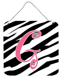 Initial Zebra Stripe and Pink Wall or Door Hanging Prints (Color: G, size: 6 x 6)