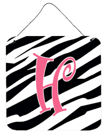 Initial Zebra Stripe and Pink Wall or Door Hanging Prints (Color: H, size: 6 x 6)