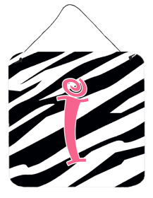 Initial Zebra Stripe and Pink Wall or Door Hanging Prints (Color: I, size: 6 x 6)