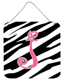 Initial Zebra Stripe and Pink Wall or Door Hanging Prints (Color: J, size: 6 x 6)