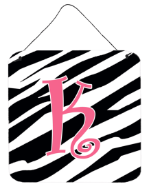 Initial Zebra Stripe and Pink Wall or Door Hanging Prints (Color: K, size: 6 x 6)