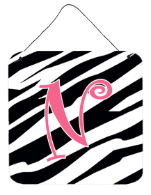 Initial Zebra Stripe and Pink Wall or Door Hanging Prints (Color: N, size: 6 x 6)