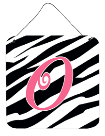 Initial Zebra Stripe and Pink Wall or Door Hanging Prints (Color: O, size: 6 x 6)