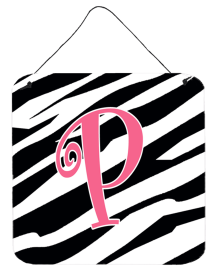 Initial Zebra Stripe and Pink Wall or Door Hanging Prints (Color: P, size: 6 x 6)