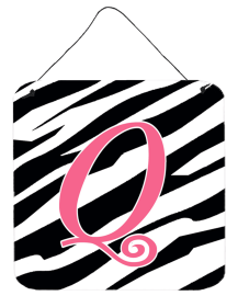 Initial Zebra Stripe and Pink Wall or Door Hanging Prints (Color: Q, size: 6 x 6)