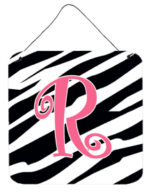 Initial Zebra Stripe and Pink Wall or Door Hanging Prints (Color: R, size: 6 x 6)