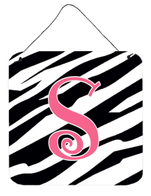 Initial Zebra Stripe and Pink Wall or Door Hanging Prints (Color: S, size: 6 x 6)