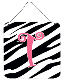 Initial Zebra Stripe and Pink Wall or Door Hanging Prints (Color: T, size: 6 x 6)