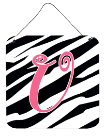 Initial Zebra Stripe and Pink Wall or Door Hanging Prints (Color: U, size: 6 x 6)