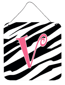 Initial Zebra Stripe and Pink Wall or Door Hanging Prints (Color: V, size: 6 x 6)