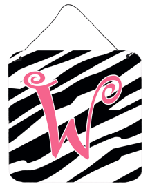 Initial Zebra Stripe and Pink Wall or Door Hanging Prints (Color: W, size: 6 x 6)