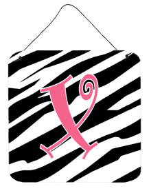 Initial Zebra Stripe and Pink Wall or Door Hanging Prints (Color: X, size: 6 x 6)