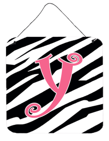 Initial Zebra Stripe and Pink Wall or Door Hanging Prints (Color: Y, size: 6 x 6)
