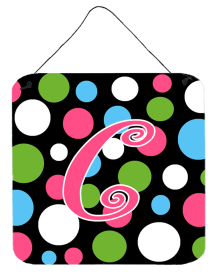 Initial Monogram - Polkadots and Pink Wall or Door Hanging Prints (Color: C, size: 6 x 6)
