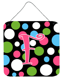 Initial Monogram - Polkadots and Pink Wall or Door Hanging Prints (Color: F, size: 6 x 6)