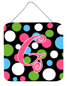 Initial Monogram - Polkadots and Pink Wall or Door Hanging Prints (Color: G, size: 6 x 6)