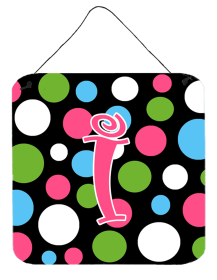 Initial Monogram - Polkadots and Pink Wall or Door Hanging Prints (Color: I, size: 6 x 6)