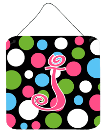 Initial Monogram - Polkadots and Pink Wall or Door Hanging Prints (Color: J, size: 6 x 6)