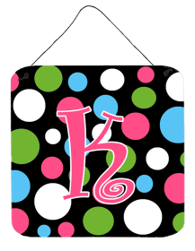 Initial Monogram - Polkadots and Pink Wall or Door Hanging Prints (Color: K, size: 6 x 6)