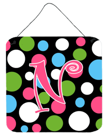 Initial Monogram - Polkadots and Pink Wall or Door Hanging Prints (Color: N, size: 6 x 6)