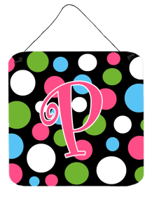 Initial Monogram - Polkadots and Pink Wall or Door Hanging Prints (Color: P, size: 6 x 6)