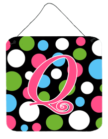 Initial Monogram - Polkadots and Pink Wall or Door Hanging Prints (Color: Q, size: 6 x 6)
