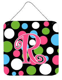 Initial Monogram - Polkadots and Pink Wall or Door Hanging Prints (Color: R, size: 6 x 6)