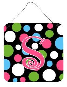 Initial Monogram - Polkadots and Pink Wall or Door Hanging Prints (Color: S, size: 6 x 6)