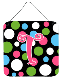 Initial Monogram - Polkadots and Pink Wall or Door Hanging Prints (Color: T, size: 6 x 6)