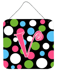 Initial Monogram - Polkadots and Pink Wall or Door Hanging Prints (Color: V, size: 6 x 6)