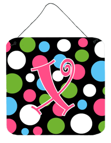 Initial Monogram - Polkadots and Pink Wall or Door Hanging Prints (Color: X, size: 6 x 6)