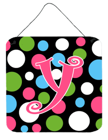 Initial Monogram - Polkadots and Pink Wall or Door Hanging Prints (Color: Y, size: 6 x 6)