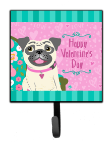Valentine's Day Dog Leash or Key Holder (Color: Happy Valentine's Day Pug, size: 4.25 x 7)