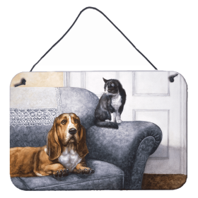 Wall or Door Hanging Prints (Color: Basset Hound and Cat on couch, size: 8 x 12)