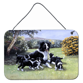 Wall or Door Hanging Prints (Color: Border Collie Puppies with Momma, size: 8 x 12)