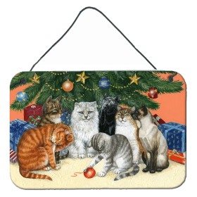 Wall or Door Hanging Prints (Color: Cats under the Christmas Tree, size: 8 x 12)