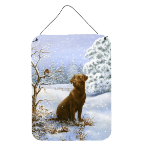 Wall or Door Hanging Prints (Color: Chocolate Labrador Snowy Robin, size: 12 x 16)